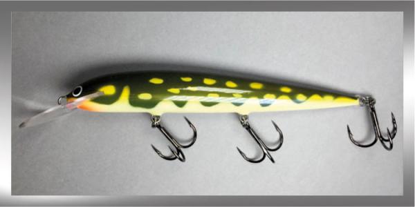 Karikko Wobbler, Länge: 18 cm, Farbe: Pike 154, schwimmend, von Suomen Uistin The Finnish Lure Company (Jarmo Rapala)